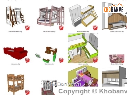 SU giường tầng,giường ngủ Sketchup,giường 2 tầng,Sketchup giường tầng,Sketchup Kid room