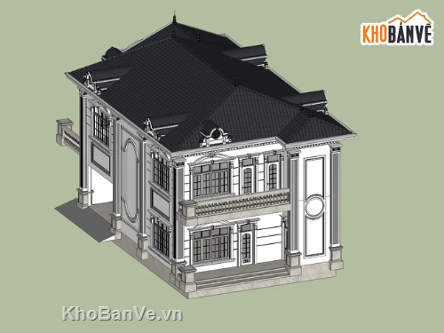 Sketchup biệt thự tân cổ,biệt thự tân cổ điển đẹp,biệt thự tân cổ