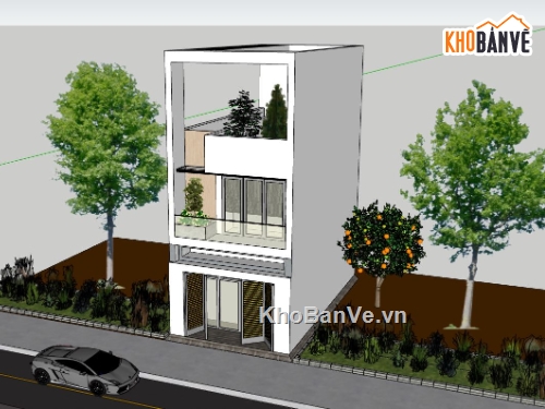 model sketchup nhà phố 2 tầng 1 tum,nhà phố 2 tầng 1 tum,mẫu nhà phố 2 tầng 1 tum