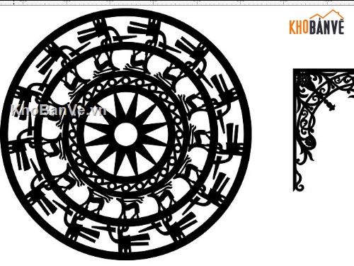 hoa góc cnc,hoa văn trống đồng cnc,File dxf trống đồng cnc,hoa góc trang trí
