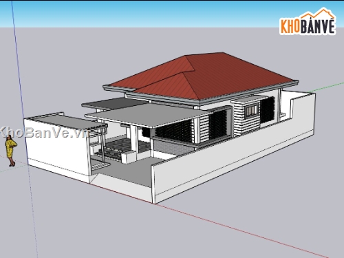 biệt thự 1 tầng,sketchup biệt thự,biệt thự hiện đại,phối cảnh biệt thự