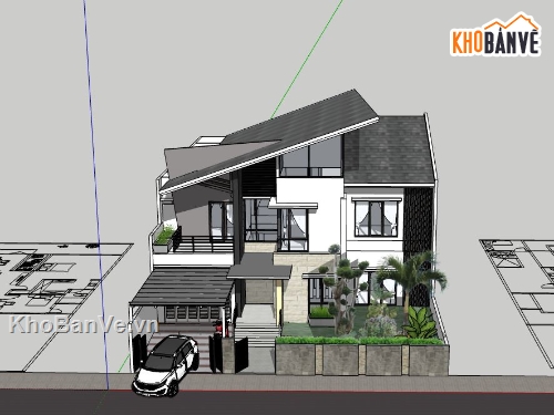 biệt thự 2 tầng,sketchup biệt thự,phối cảnh biệt thự