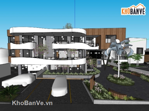 biệt thự 3 tầng,biệt thự sketchup,biệt thự hiện đại