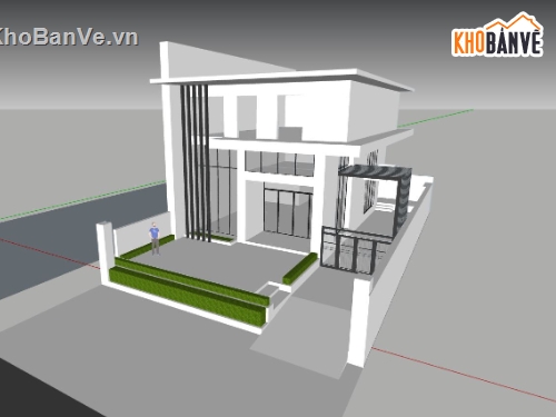 biệt thự 2 tầng,sketchup biệt thự 2 tầng,skechup ngoại thất biệt thự 2 tầng