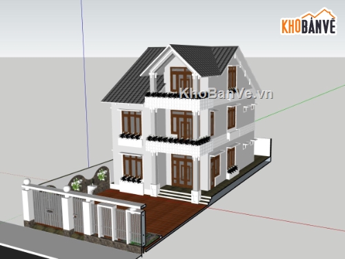 biệt thự 3 tầng,sketchup biệt thự,phối cảnh biệt thự,dựng 3d biệt thự