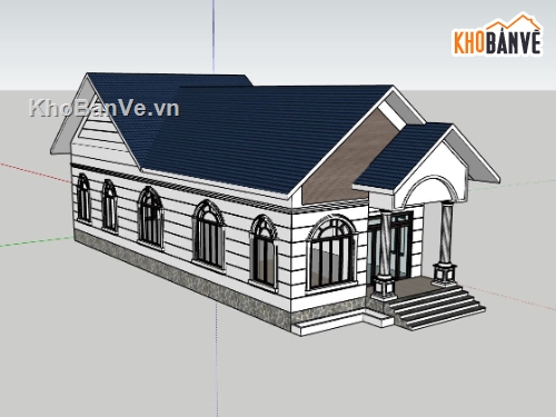 Nhà mái thái cấp 4,sketchup nhà cấp 4,mẫu nhà cấp 4,phối cảnh nhà cấp 4