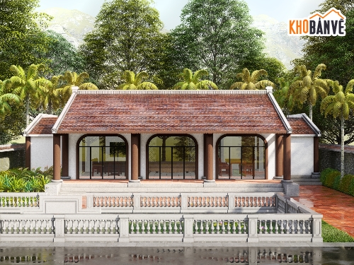 nhà 3 gian sketchup,nhà 3 gian,nhà thờ 3 gian