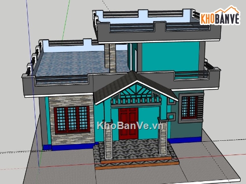 Biệt thự 1 tầng,File su biệt thự 1 tầng,Biệt thự 1 tầng 1 tum,Biệt thự 1 tầng file sketchup,Sketchup biệt thự 1 tầng