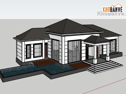 Biệt thự 1 tầng,Model su biệt thự 1 tầng,sketchup biệt thự 1 tầng