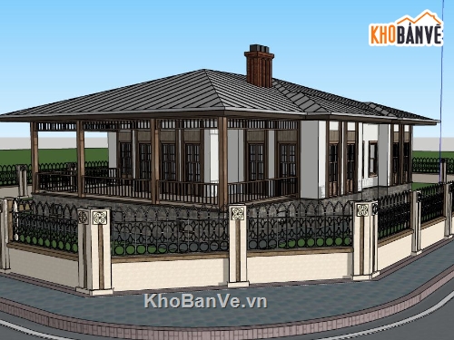 thiết kế biệt thự 1 tầng,su biệt thự 1 tầng,sketchup biệt thự 1 tầng