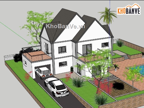 Biệt thự 2 tầng,model su biệt thự 2 tầng,file su biệt thự 2 tầng,biệt thự 2 tầng sketchup,sketchup biệt thự 2 tầng