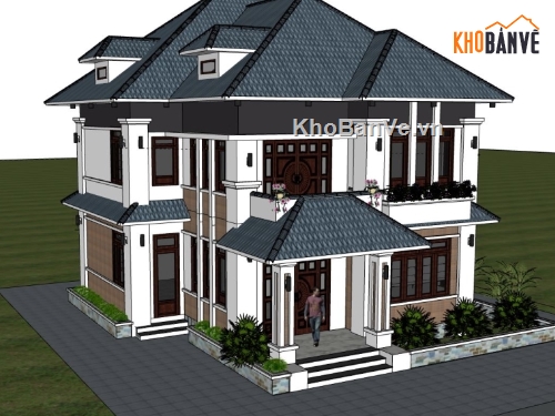 biệt thự  2 tầng dựng sketchup,mode su biệt thự 2 tầng,file sketchup biệt thự 2 tầng