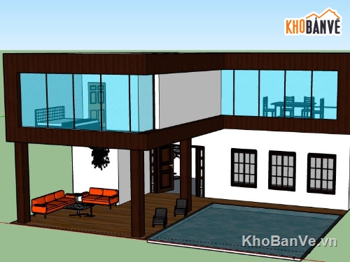 Biệt thự 2 tầng,Model su biệt thự 2 tầng,Biệt thự 2 tầng file su,sketchup biệt thự 2 tầng