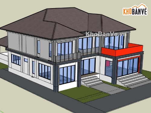 Biệt thự 2 tầng,model su biệt thự 2 tầng,mẫu biệt thự 2 tầng sketchup