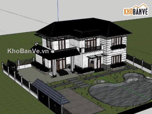 Biệt thự 2 tầng,Model su biệt thự 2 tầng,sketchup biệt thự 2 tầng