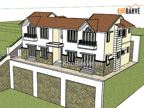 Biệt thự 2 tầng,model su biệt thự 2 tầng,biệt thự 2 tầng file su,sketchup biệt thự 2 tầng