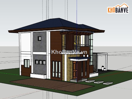 Biệt thự 2 tầng,Model su biệt thự 2 tầng,sketchup biệt thự 2 tầng