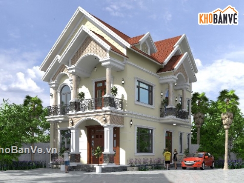 biệt thự 2 tầng,biệt thự mái thái,biệt thự mái thái 2 tầng