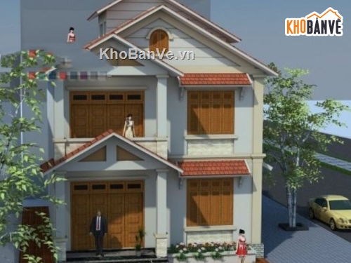Biệt thự,Biệt thự 2 tầng,file cad biệt thự 2 tầng