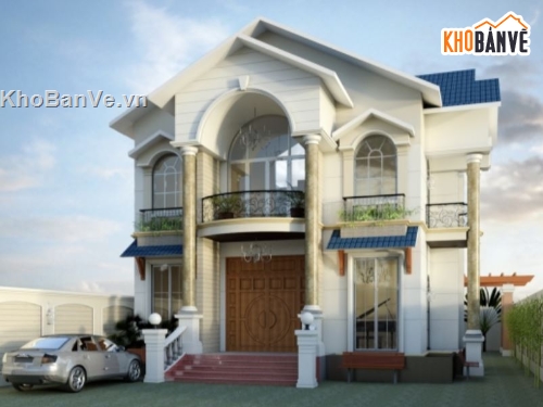 Biệt thự  2 tầng,file biệt thự 2 tầng,cad biệt thự 2 tầng