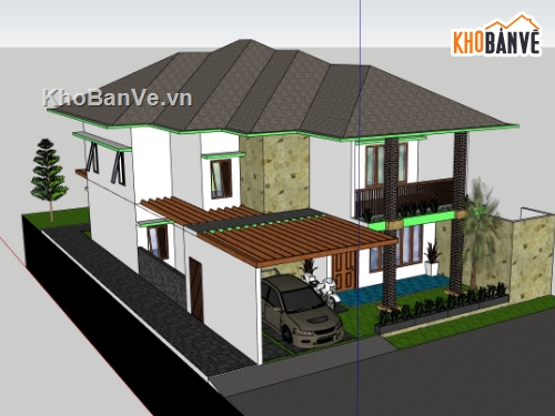 file su biệt thự hiện đại 2 tầng,biệt thự 2 tầng dựng sketchup,model su biệt thự hiện đại