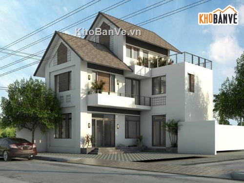 biệt thự sketchup,sketchup biệt thự,sketchup biệt thự 3 tầng