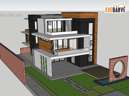 mẫu biệt thự 3 tầng,model su biệt thự 3 tầng,file sketchup biệt thự