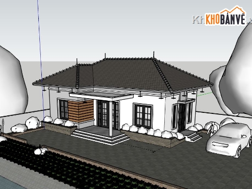 Biệt thự 1 tầng,model su biệt thự 1 tầng,biệt thự 1 tầng sketchup