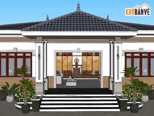 Nhà cấp 4,bản vẽ nhà cấp 4,nhà cấp 4 rộng 15m,nhà cấp 4 đẹp,phối cảnh nhà cấp 4 đẹp