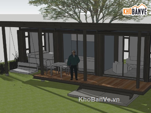 nhà cấp 4 đẹp file sketchup,Nhà 1 tầng đẹp file su,file sketchup mẫu nhà cấp 4