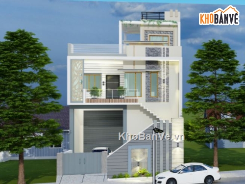 Nhà phố 2 tầng 1 tum,model su nhà phố 2 tầng,file su nhà phố 2 tầng,nhà phố 2 tầng 1 tum sketchup,sketchup nhà phố 2 tầng