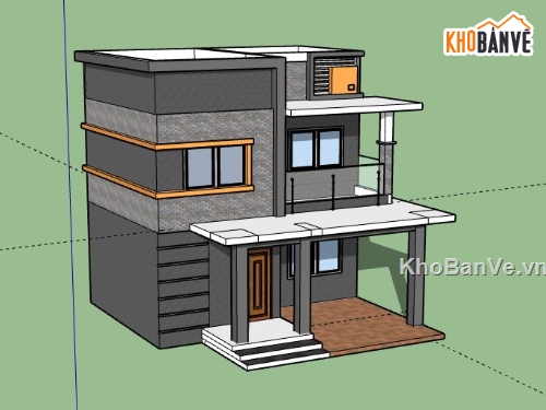 Nhà phố 2 tầng,model su nhà phố 2 tầng,file sketchup nhà phố 2 tầng