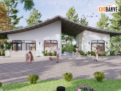 nhà mái cong,sketchup sân vườn,lanscape,thuần su,kiến trúc hiện đại