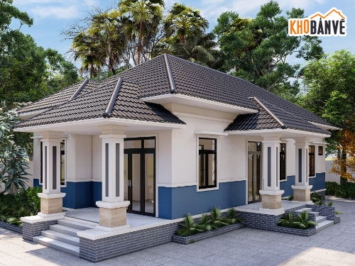 kiến trúc 1  tầng,biệt thự 1 tầng,bản vẽ biệt thự 1 tầng,nhà mái nhật 1 tầng