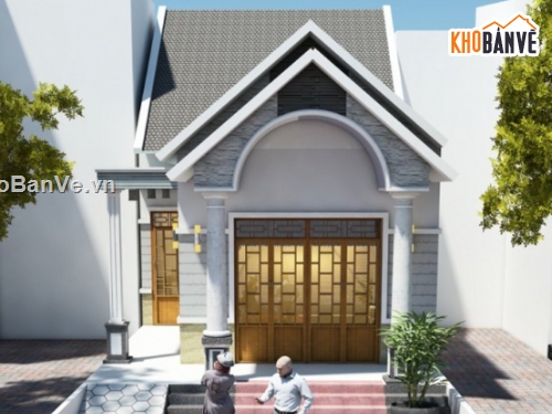 mái thái 1 tầng,nhà 1 tầng mái thái,file cad nhà 1 tầng