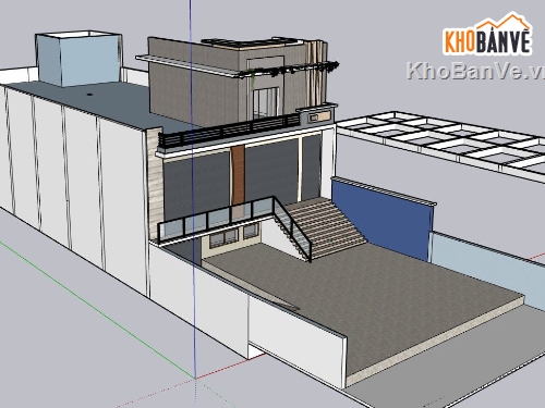 Nhà phố 1 tầng 1 tum,model su nhà phố 1 tầng,nhà phố 1 tầng 1 tum file su,sketchup nhà phố 1 tầng