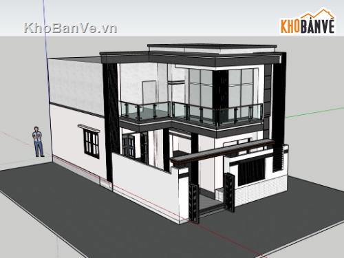 nhà phố 2 tầng,sketchup nhà phố 2 tầng,nhà phố hiện đại