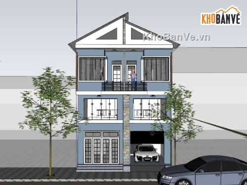 Nhà phố 2.5 tầng,model su nhà phố,nhà phố 2.5 tầng,nhà phố sketchup