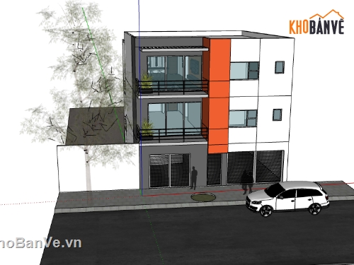 thiết kế nhà phố 3 tầng 10.2x11.2m,dựng 3d su nhà phố 3 tầng,sketchup nhà phố hiện đại