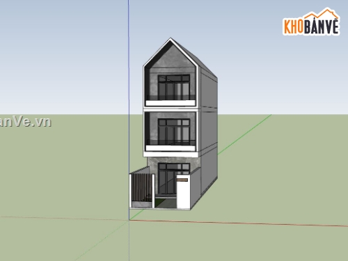 nhà phố 3 tầng,file sketchup nhà phố 3 tầng,phối cảnh nhà phố