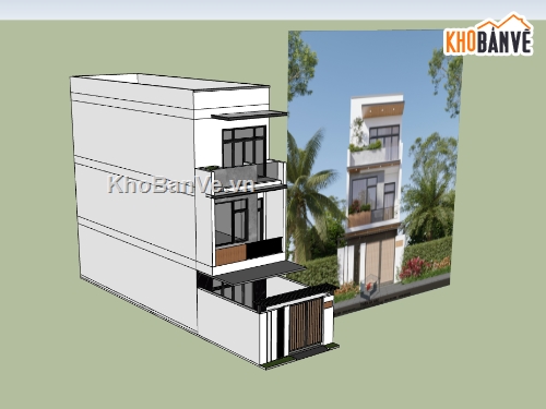 su nhà phố,sketchup nhà phố,nhà phố 3 tầng