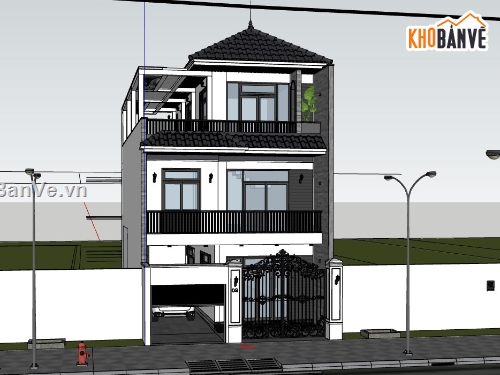nhà phố 3 tầng dựng sketchup,Mẫu nhà phố dựng 3d su,file sketchup nhà 3 tầng,model su nhà phố 3 tầng