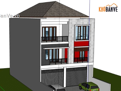 Nhà phố 3 tầng,model su nhà phố 3 tầng,nhà phố 3 tầng sketchup,model sketchup nhà phố 3 tầng,nhà phố 3 tầng file su