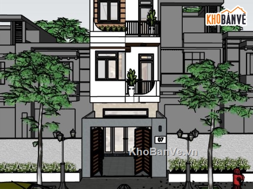 su nhà phố 4 tầng,model su nhà phố,file sketchup nhà phố