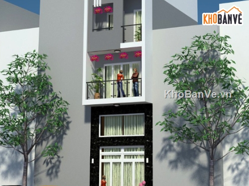 Nhà phố 4 tầng,Nhà phố,cad nhà phố 4 tầng