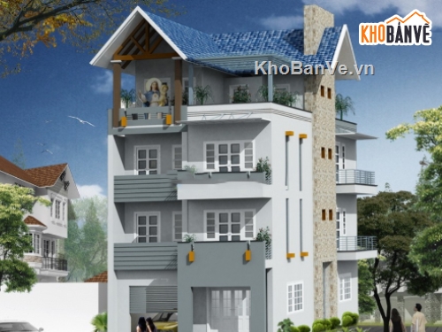 Nhà phố 4 tầng,kiến trúc 4 tầng,Nhà phố,file cad nhà phố 4 tầng