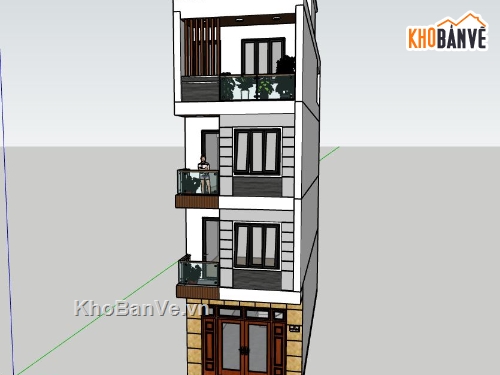 Nhà phố 4 tầng,model nhà phố 4 tầng,sketchup mẫu nhà phố 4 tầng