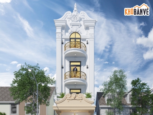 Nhà phố tân cổ điển,nhà phố hiện 4 tầng,bản vẽ nhà phố