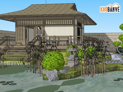 biệt thự nhà vườn file su,sketchup nhà vườn file su,thiết kế nhà vườn