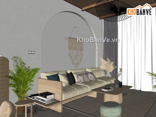 model su nội thất khách bếp,nội thất khách bếp sketchup,sketchup phòng khách bếp,sketchup nội thất phòng khách bếp